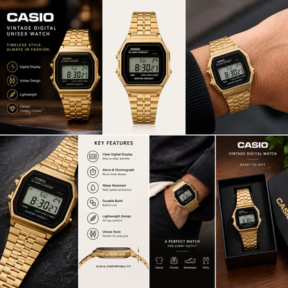 ⌚ Vintage Digital Gold Watch — Timeless Style, Modern Attitude