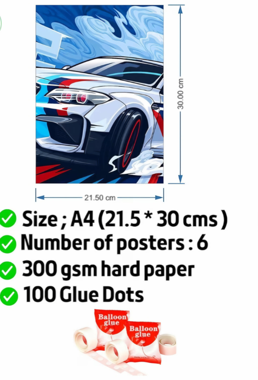 Set of 6 racing car wallpaper stickers for asthetic room